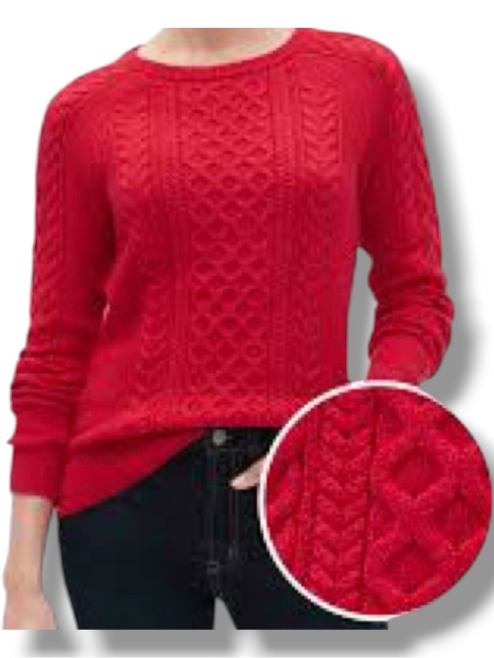 GAP Red Cable-Knit Long Sleeve Classic Design Comfy and Cozy Crewneck Sweater - Picture 3 of 16
